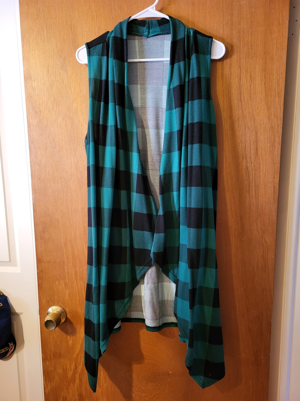 Sleeveless Draped Plaid Vest in Green and Black